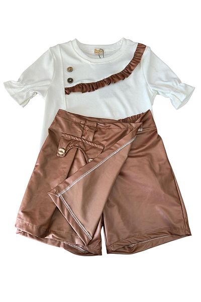 Kamex Girls' Set with Leather Shorts Skirt and Short Sleeve T-Shirt