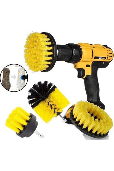 DMAX 3-Piece Cleaning Brush Set Installed on the Drill