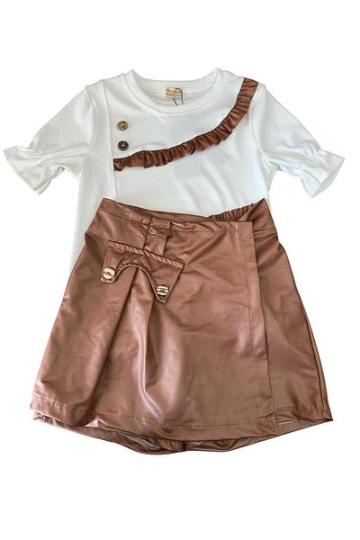Kamex Girls' Set with Leather Shorts Skirt and Short Sleeve T-Shirt