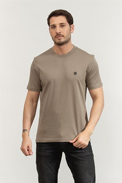 BOSS Erkek Pamuklu Kısa Kollu Yuvarlak Yaka Regular Fit Bej T-Shirt 50531569-334