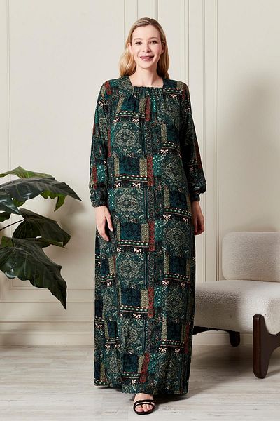 Ferace Women's Plus Size Osmnalı Ethnic Pattern Dress