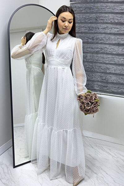 thezkscom Γυναικείο πουά φόρεμα Plus Size Λευκό/Μαύρο