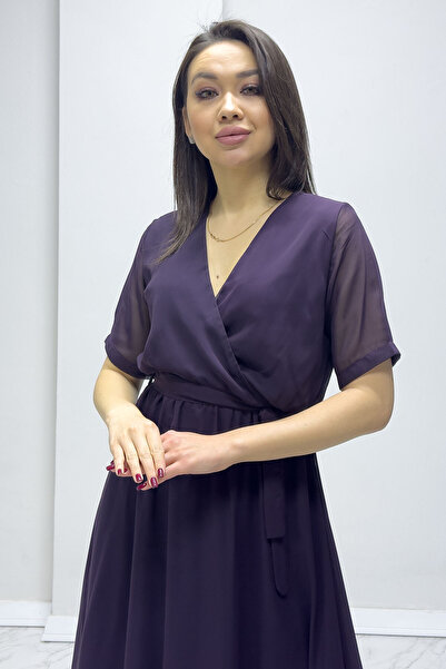 thezkscom Short Sleeve Lined Plus Size Chiffon Dress Black, Burgundy, Khaki, White, Green, Flower Pot, Red, Purple