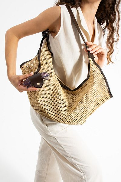 Night Melina Model Women's Hand and Shoulder Bag with Straw Glasses Apparatus