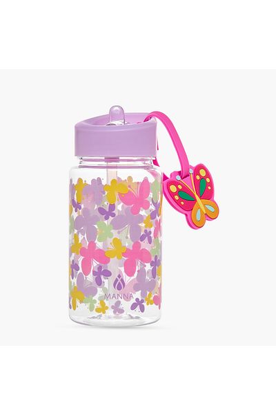 manna Butterfly Print Sipper Water Bottle with Name Tag Hanger - 440 ml