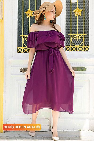 thezkscom Plum Madonna Ruffle Collar Plus Size Chiffon Dress