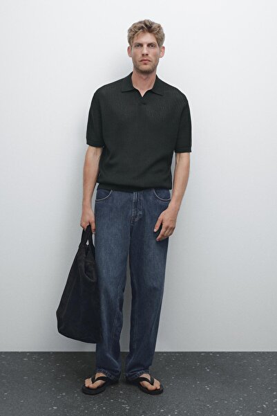 Massimo Dutti Fisto detaylı V yaka polo t-shirt