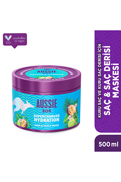 Aussie SOS Supercharged Hydration Saç & Saç Derisi Maskesi 500ml, Kuru Saç ve...