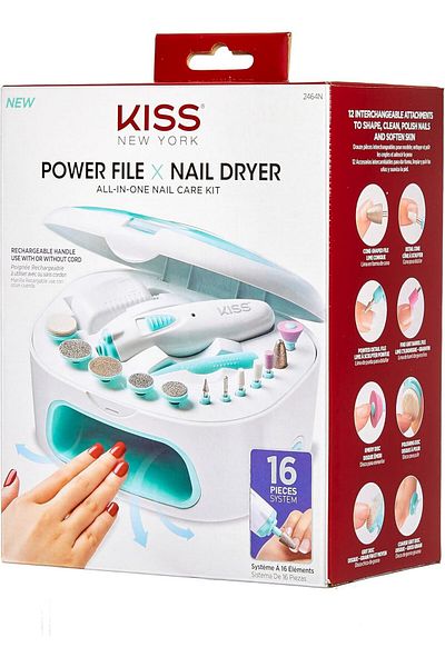 Kiss Power File X Nail Dryer All-in-One Nail Care Kit 2 Attachments,Storage ,16 Pcs., 1.14 Lbs.