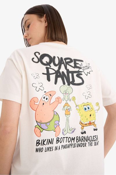 DeFacto Coool Spongebob Oversize Wide Mold Back Printed Short Sleeve T-Shirt E9848Ax25Au