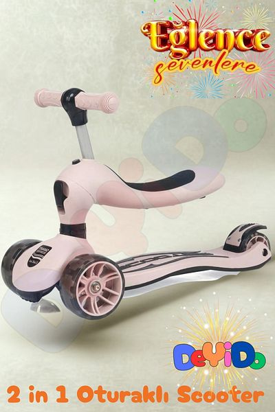 DeYiDo 2 in 1 Seated 3 Wheel Led Lighted Children's Scooter Height Adjustable Fun Skateboard Scooter