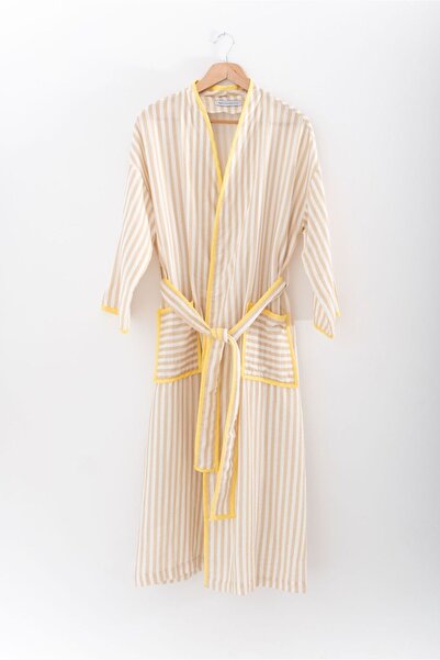 Little Koala %100 Pamuk Müslin Çizgili Kuşaklı Kimono Kaftan Sabahlık - Anne ...