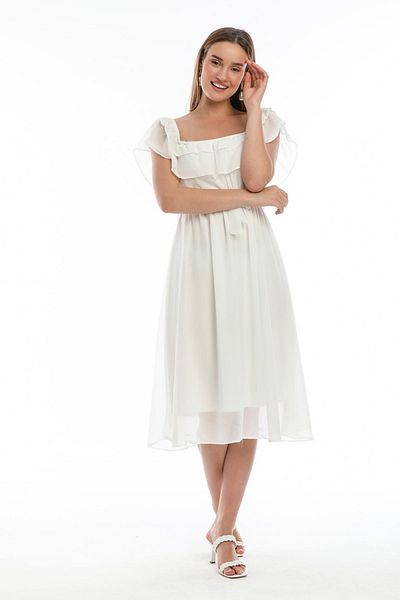 thezkscom White Madonna Ruffle Collar Plus Size Dress