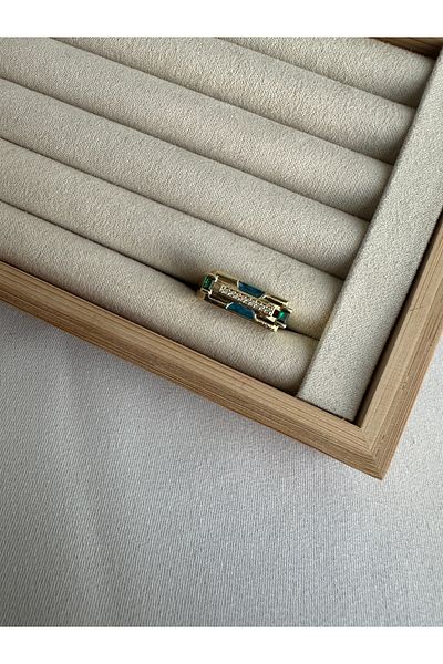 ringbox Blue Enameled Green Stone Horizontal Ring
