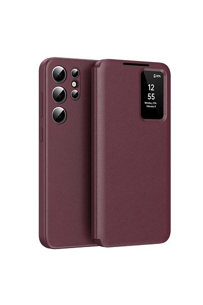 SKYDDAR INNOVATION Case for Samsung Galaxy S23 Ultra, with wallet and SmartView, Premium, sticker set, Red