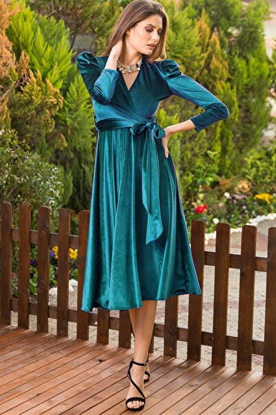 thezkscom Φόρεμα βενζίνης μπλε καρπούζι με διπλό στήθος βελούδινη ζώνη σε συν μέγεθος