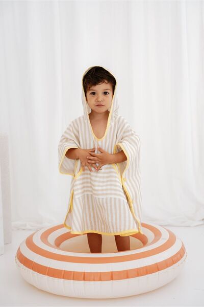 Little Koala %100 Organik Pamuk Müslin Kapşonlu Çocuk Plaj Pançosu, Anne Bebe...