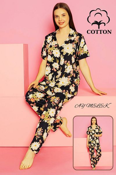 AYMELEK Women's Pajamas Set 100% Cotton Shirt and Pajamas Set