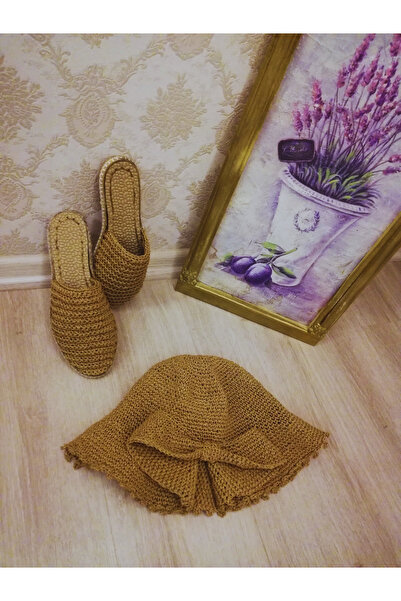 Annima Handmade Kadın Boho Yaz Seti – Örgü Şapka ve Hasır Terlik Seti