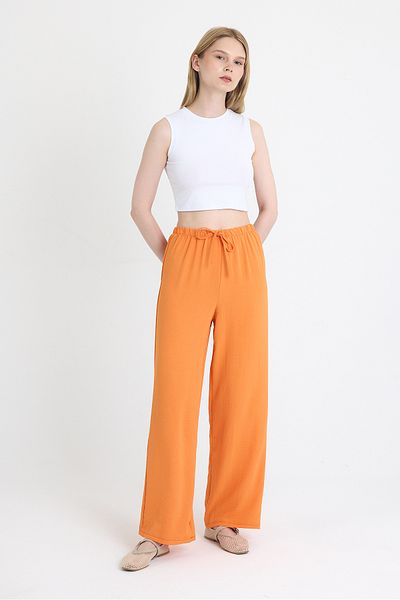 Rays Orange Elastic Waist Wide Leg Woven Trousers 4284-1