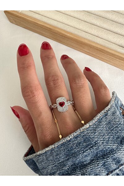 ringbox Silver Colored Red Heart Plate Ring