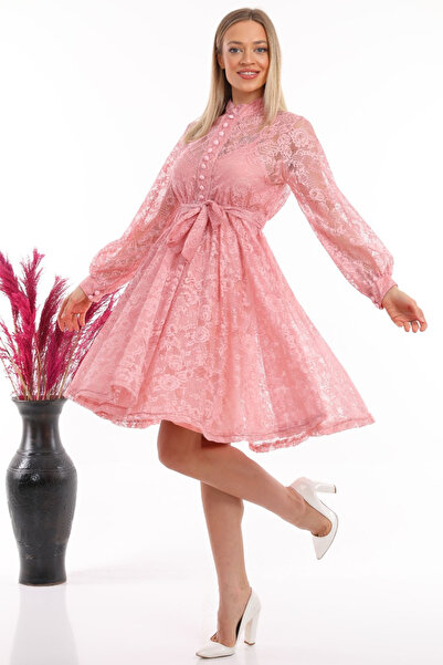 thezkscom Βραδινό φόρεμα μεγάλου μεγέθους με ροζ γαλλικό γκουπέρ κουμπιά