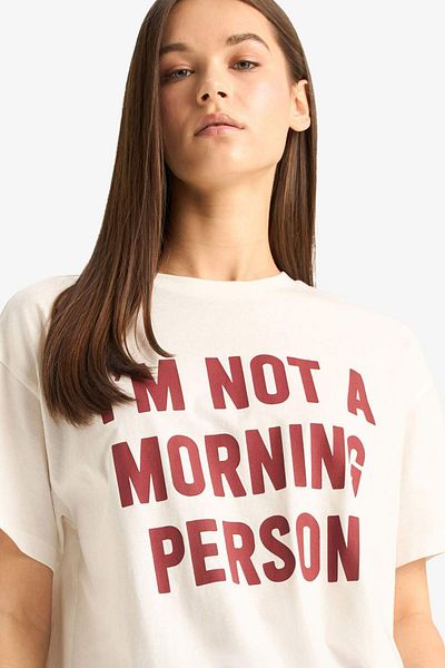DeFacto Oversize Wide Fit Crew Neck Printed Short Sleeve T-Shirt E8683Ax25Au