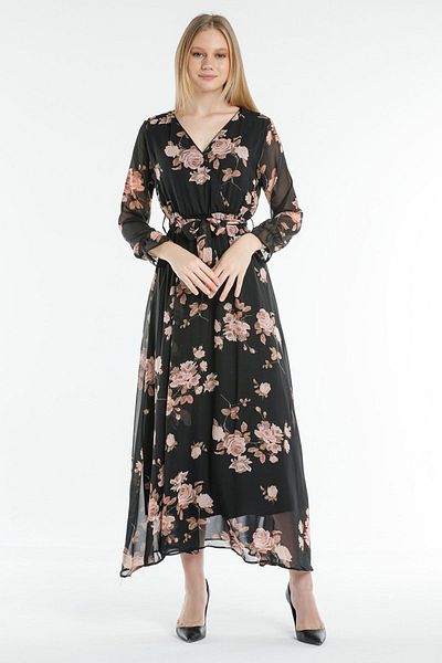 thezkscom Rose Floral Plus Size Chiffon Dress