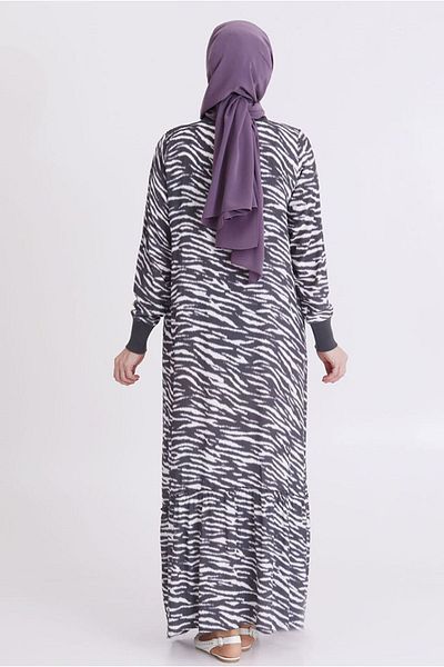 Moda Rosa 25Y7519 - Smoked - Plus Size Hijab Patterned Dress
