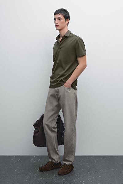 Massimo Dutti Dokulu kısa kollu polo yaka t-shirt