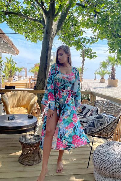 FashionForYou Fiona set, one-piece swimsuit and beach cardigan, Paradise, Size S/M, One Size S/M