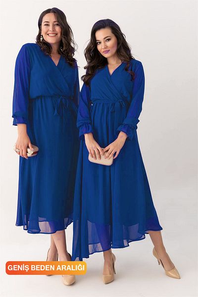 thezkscom Saks Long Double Breasted Neckline Wrap Chiffon Dress