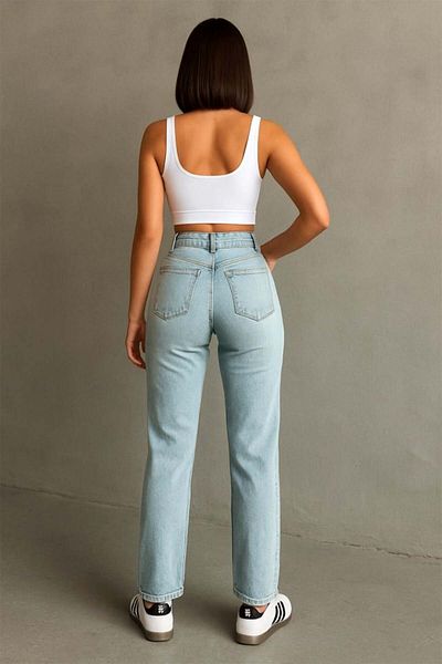 FashionForYou Blugi Tripoli pentru femei, cu croială largă, cu super elastan, albastru zăpadă, mărimea S