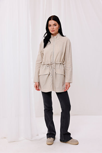 Jupe Women's adjustable waist elastic detailed linen jacket 9258