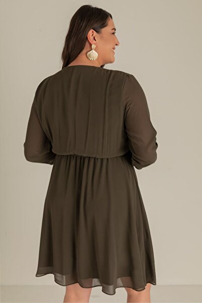 thezkscom Κοντό σιφόν φόρεμα με χακί γραμμή 105 εκ