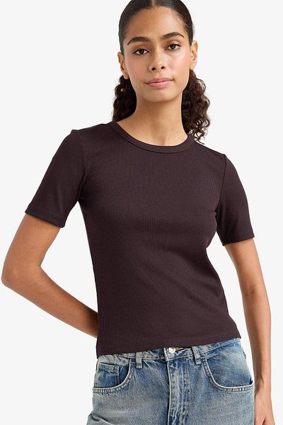 DeFacto Slim Fit Tight Fit Crew Neck Basic Plain Ribbed Camisole Short Sleeve T-Shirt C0097Ax25Au