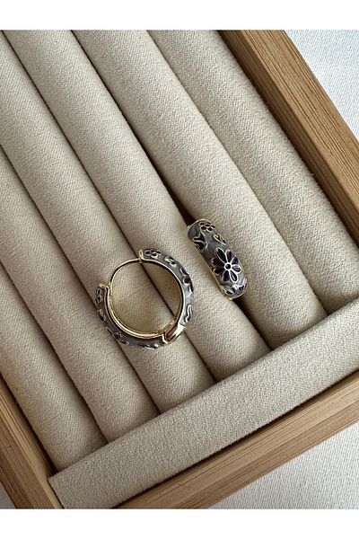 ringbox Flower Patterned Enamel Hoop Earrings