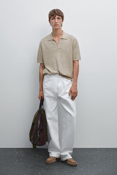 Massimo Dutti Keten ve pamuklu triko polo yaka t-shirt