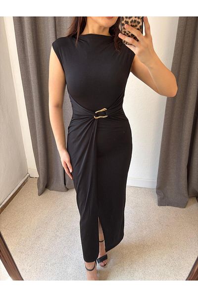 ROSSA Gold Buckle Detailed Slit Dress