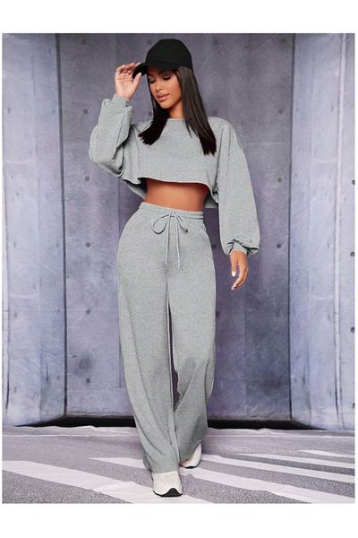 CANDERO Pantaloni de sport pentru femei, gri, largi, supradimensionați, de calitate, cu croiala largi, flexibili, confortabili, din țesătură YUS