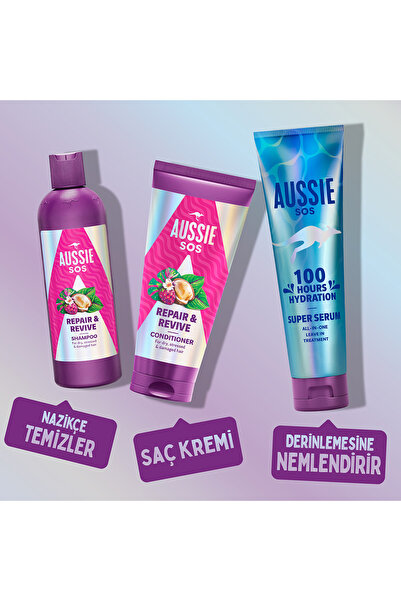 Aussie SOS Repair & Revive Kuru, Yıpranmış ve Hasar Görmüş Saçlar için Şampuan 500ml