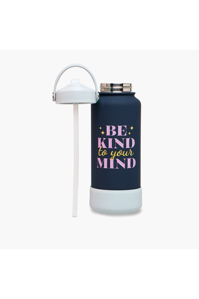 Lifestyle Slogan Print Stainless Steel Sipper Water Bottle with Handle - 1 L