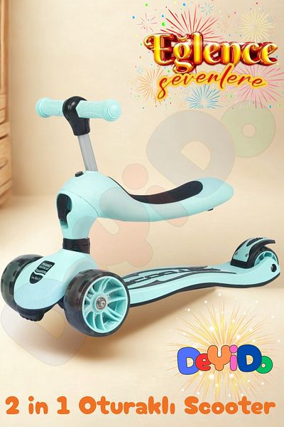 DeYiDo 2 in 1 Seated 3 Wheel Led Lighted Children's Scooter Height Adjustable Fun Skateboard Scooter