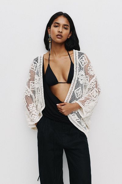Pull & Bear Floral crochet kimono