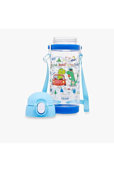 Icon Dinosaur Print Sipper Water Bottle with Detachable Strap and Screw Lid - 580 ml