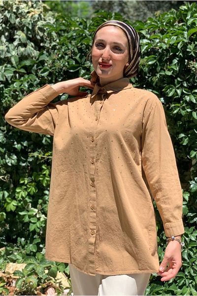Moda Rosa 25Y4478 - Camel - Spread Stone Print Shirt