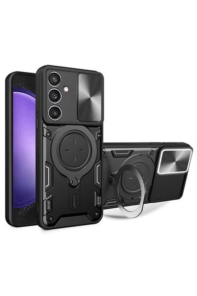SKYDDAR INNOVATION Husă pentru Samsung Galaxy S23 FE, CamGuard Pro, inel magnetic, protecție cameră, set autocolante, neagră