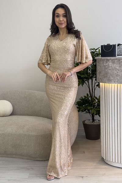 thezkscom Γυναικείο βολάν μανίκι παγιέτες Fish Plus Size βραδινό φόρεμα μαύρο, κόκκινο, μπεζ