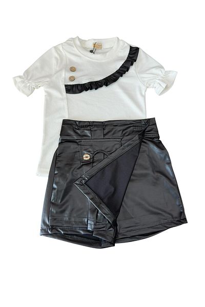 Kamex Girls' Set with Leather Shorts Skirt and Short Sleeve T-Shirt