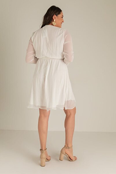 thezkscom Κοντό σιφόν φόρεμα με λευκή γραμμή 105εκ